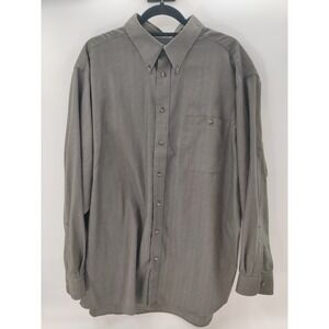 Roundtree & Yorke Mens 2X Big‎ Olive Green Herringbone Button Down Wrinkle Free